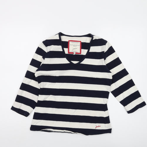 Joules Womens Blue Striped Cotton Basic T-Shirt Size 14 Round Neck