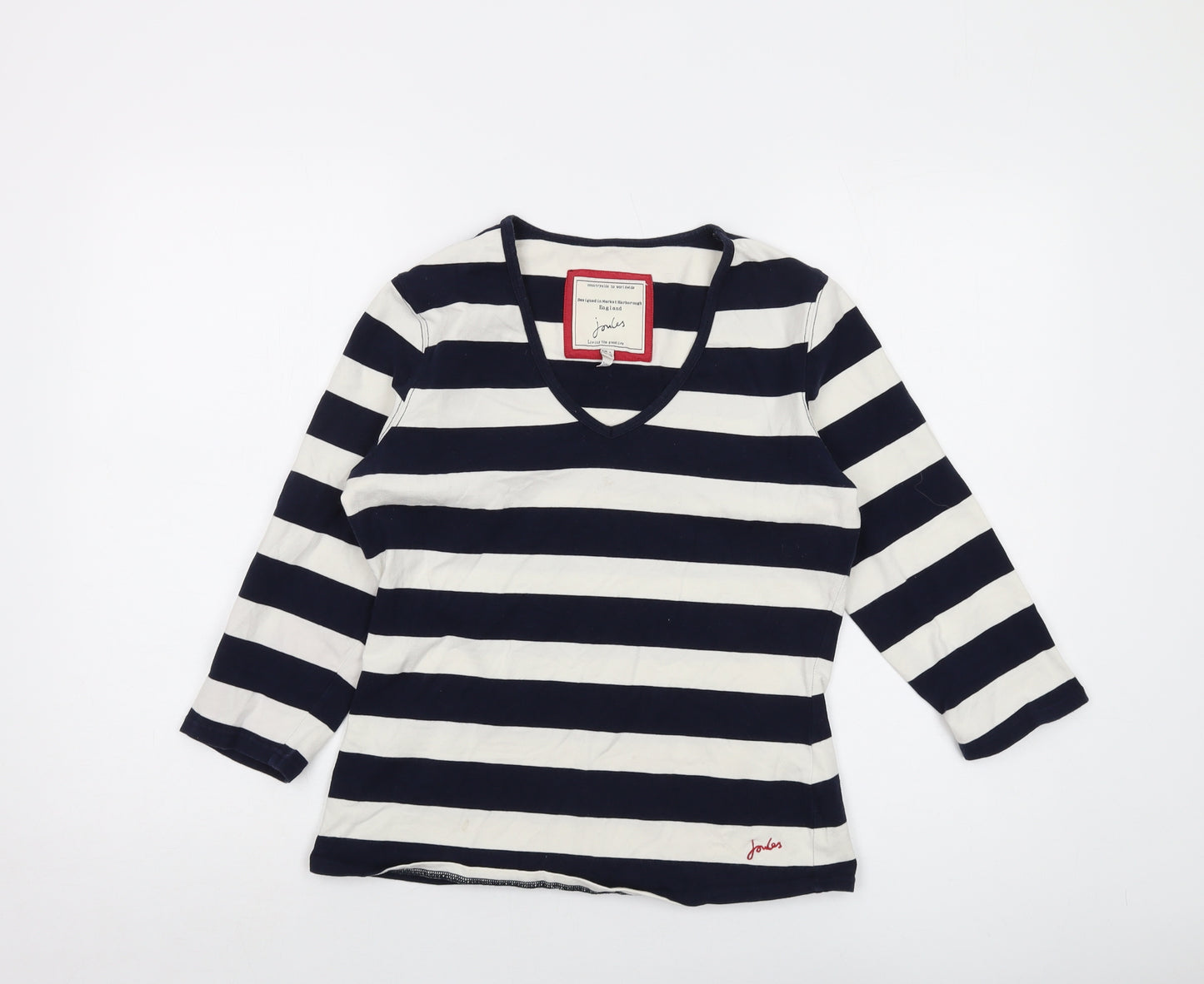 Joules Womens Blue Striped Cotton Basic T-Shirt Size 14 Round Neck