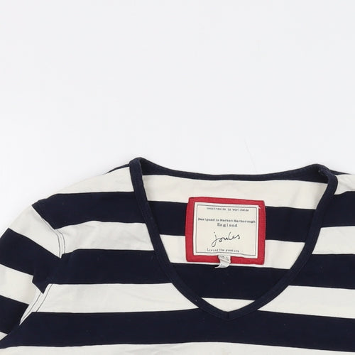 Joules Womens Blue Striped Cotton Basic T-Shirt Size 14 Round Neck