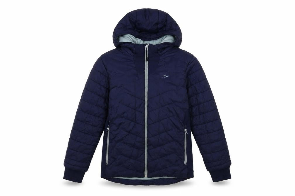 Front view of Decathlon boys’ blue jacket, size 10-11, years zip