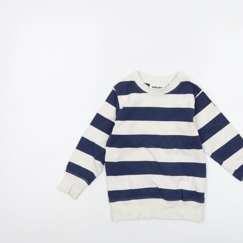 molo Boys Blue Striped Cotton Pullover Sweatshirt Size 4 Years Pullover