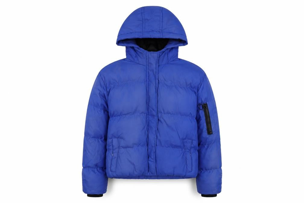 Front view of Brave Soul women’s blue jacket, size UK 8, zip