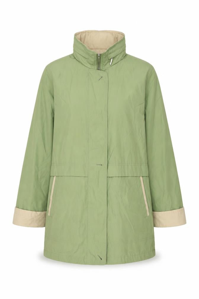 Front view of Marks & Spencer women’s green jacket, size UK 12, zip