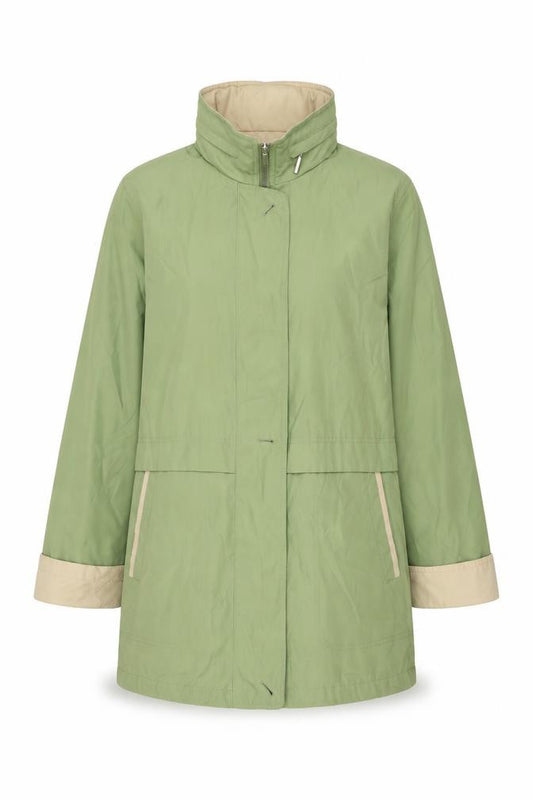 Front view of Marks & Spencer women’s green jacket, size UK 12, zip