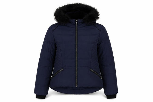 Front view of Marks & Spencer women’s blue jacket, size UK 14, zip