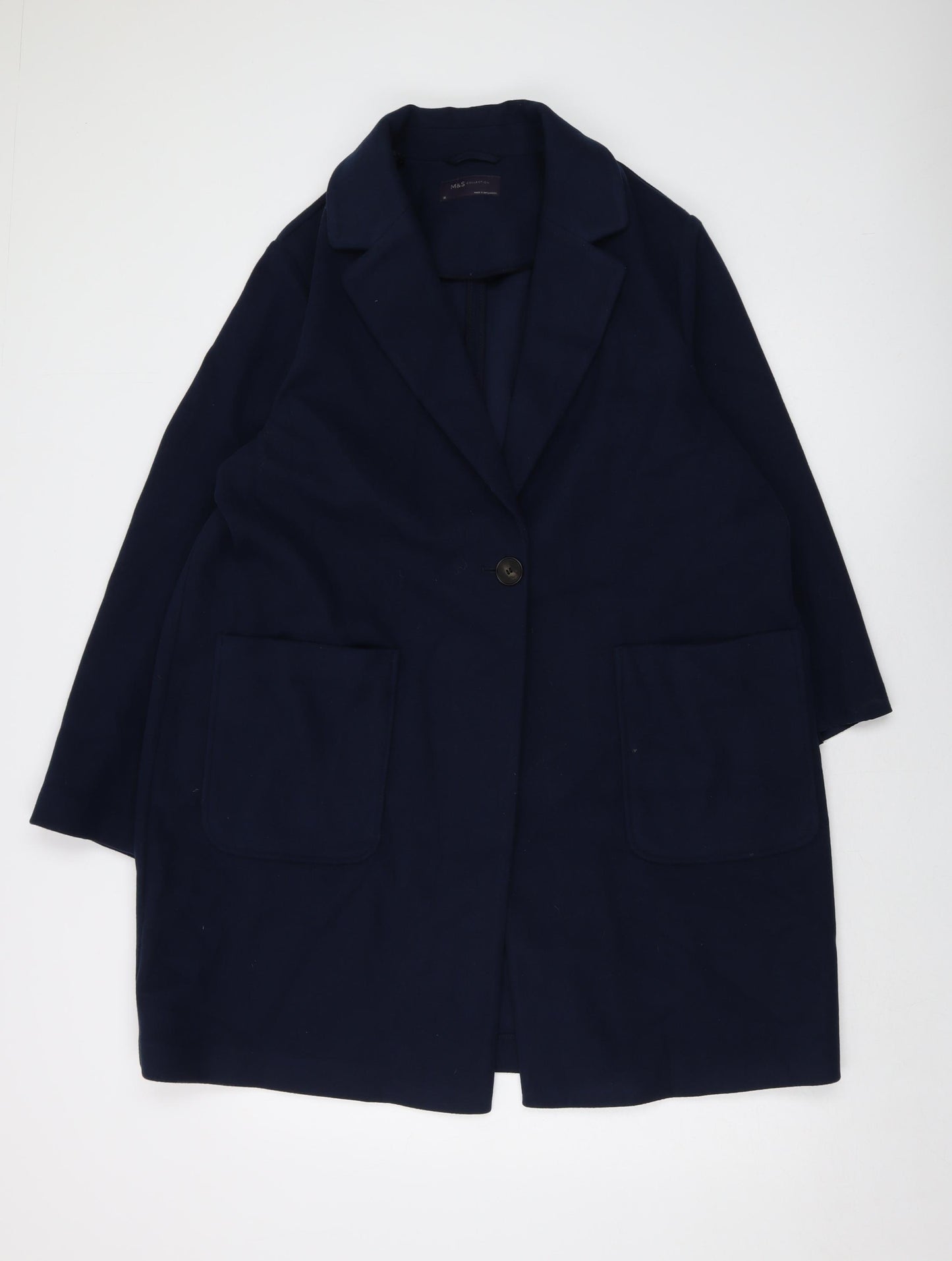 Marks and Spencer Womens Blue Overcoat Coat Size 18 Button