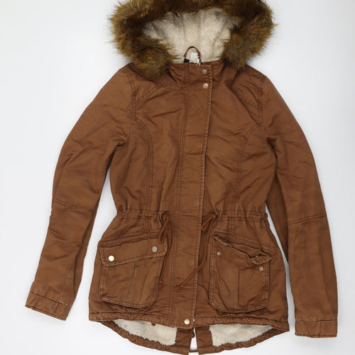 H&M Womens Brown Parka Jacket Size 8 Zip