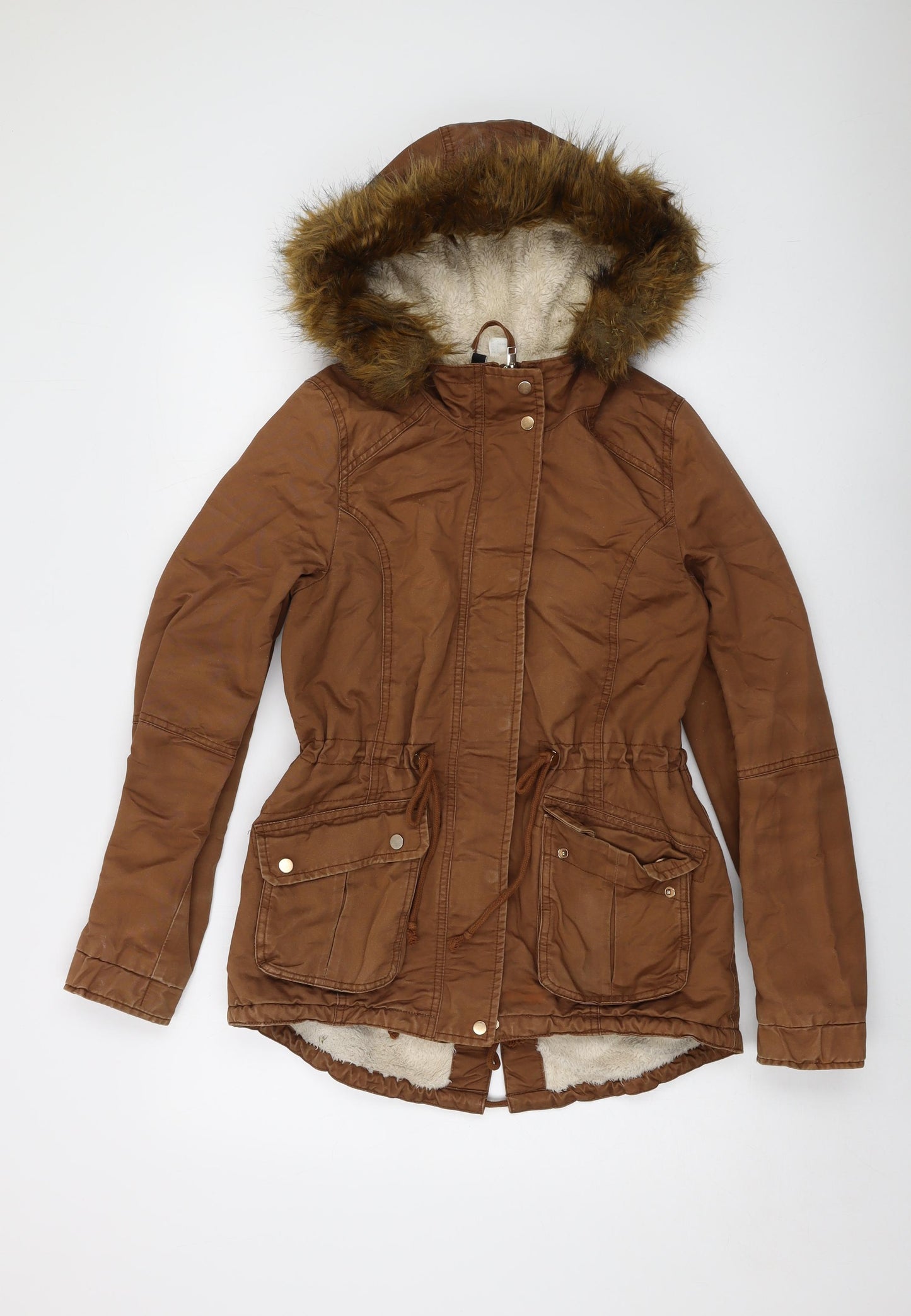 H&M Womens Brown Parka Jacket Size 8 Zip