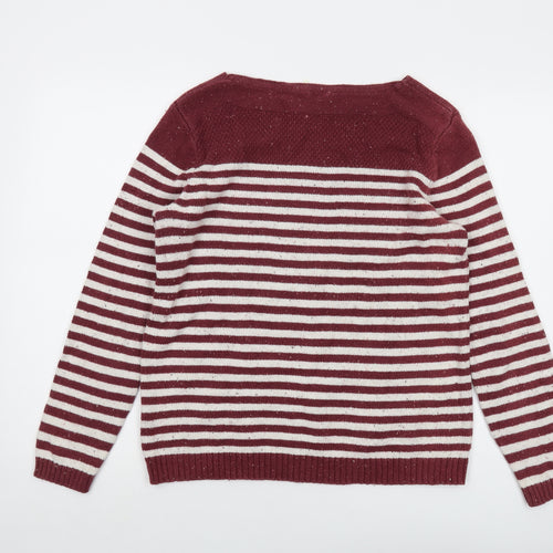 Fat Face Womens Red Round Neck Striped Cotton Pullover Jumper Size 14