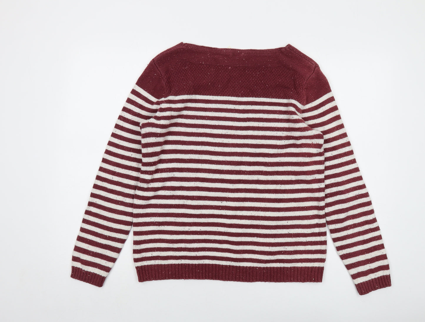 Fat Face Womens Red Round Neck Striped Cotton Pullover Jumper Size 14