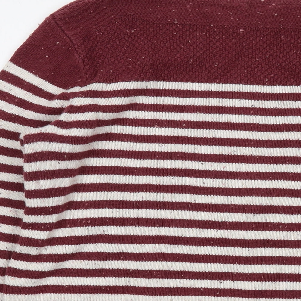 Fat Face Womens Red Round Neck Striped Cotton Pullover Jumper Size 14