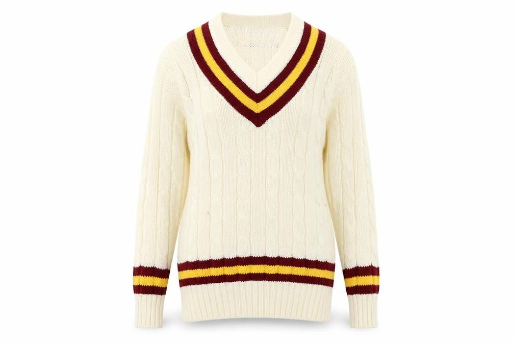 Front view of Readers women’s ivory v-neck acrylic jumper, size S