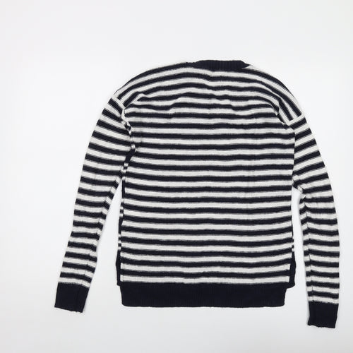 Hollister Womens Blue Round Neck Striped Cotton Pullover Jumper Size S