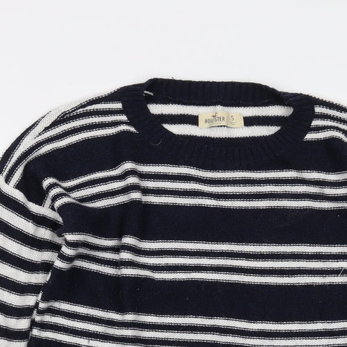 Hollister Womens Blue Round Neck Striped Cotton Pullover Jumper Size S