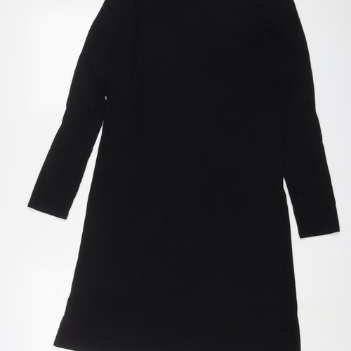 Marks and Spencer Womens Black Viscose A-Line Size 12 Round Neck Button