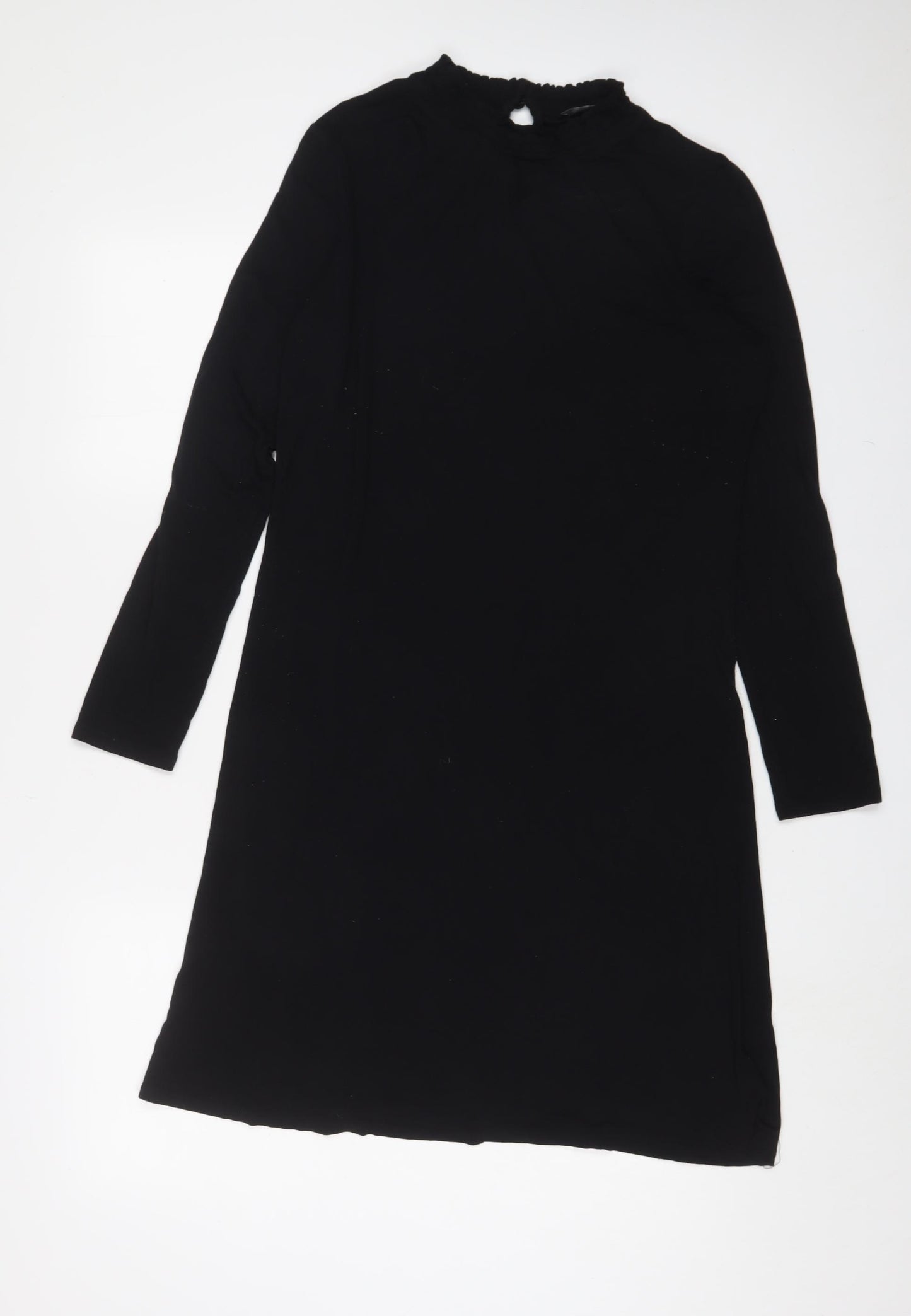 Marks and Spencer Womens Black Viscose A-Line Size 12 Round Neck Button