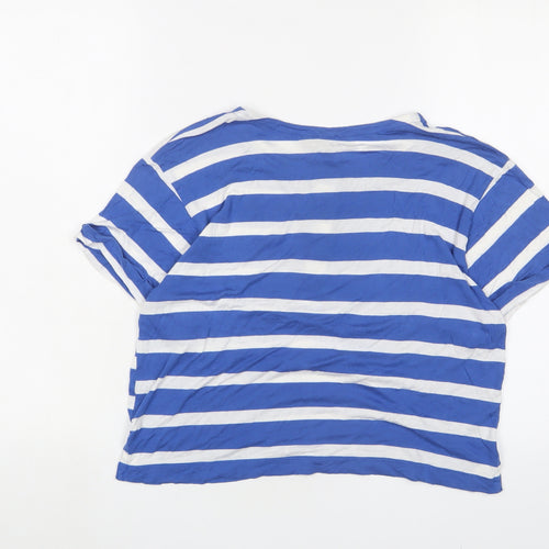 Topshop Womens Blue Striped Viscose Cropped T-Shirt Size 10 Crew Neck