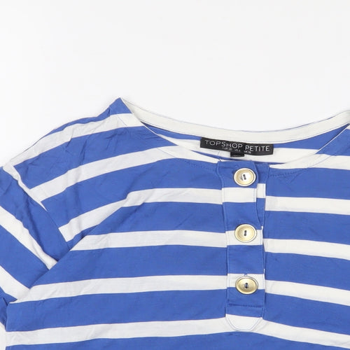 Topshop Womens Blue Striped Viscose Cropped T-Shirt Size 10 Crew Neck