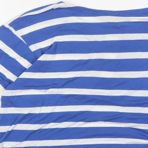 Topshop Womens Blue Striped Viscose Cropped T-Shirt Size 10 Crew Neck