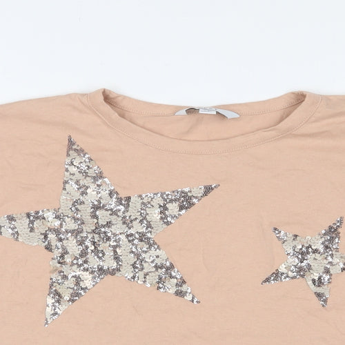 NEXT Womens Pink Cotton Basic T-Shirt Size 12 Crew Neck - Stars, Sequins