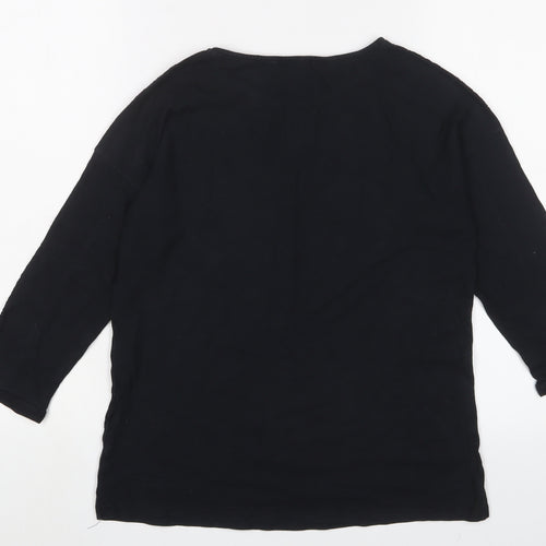 Marks and Spencer Womens Black Cotton Basic T-Shirt Size 12 Crew Neck - Lace