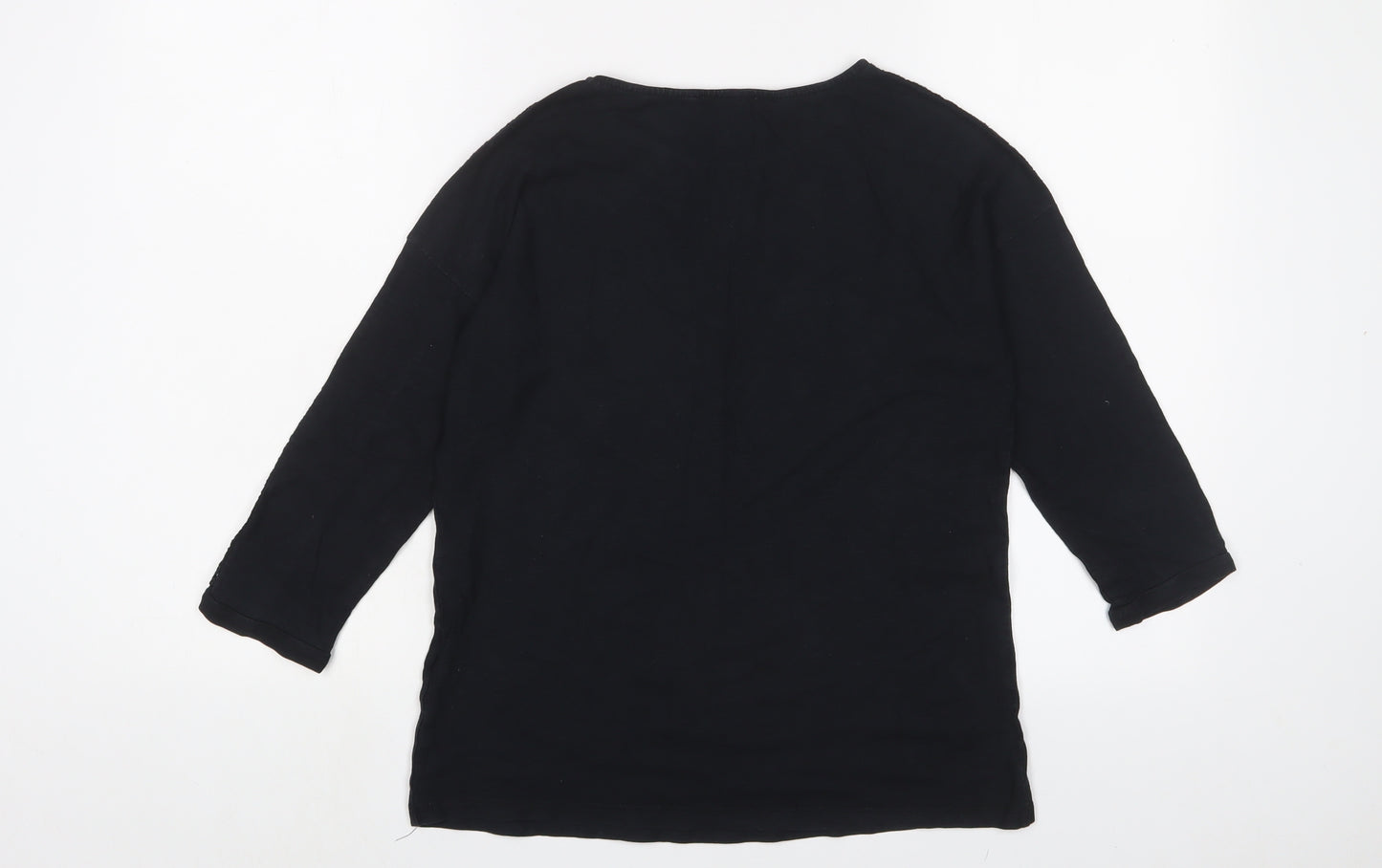 Marks and Spencer Womens Black Cotton Basic T-Shirt Size 12 Crew Neck - Lace