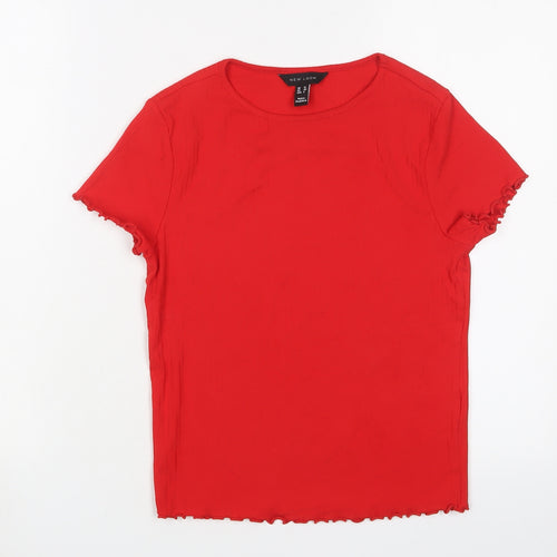 New Look Womens Red Cotton Basic T-Shirt Size 12 Crew Neck - Lettuce Edging