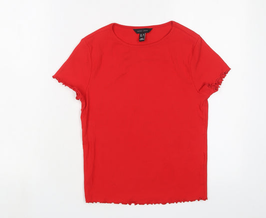 New Look Womens Red Cotton Basic T-Shirt Size 12 Crew Neck - Lettuce Edging