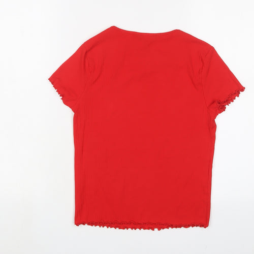 New Look Womens Red Cotton Basic T-Shirt Size 12 Crew Neck - Lettuce Edging