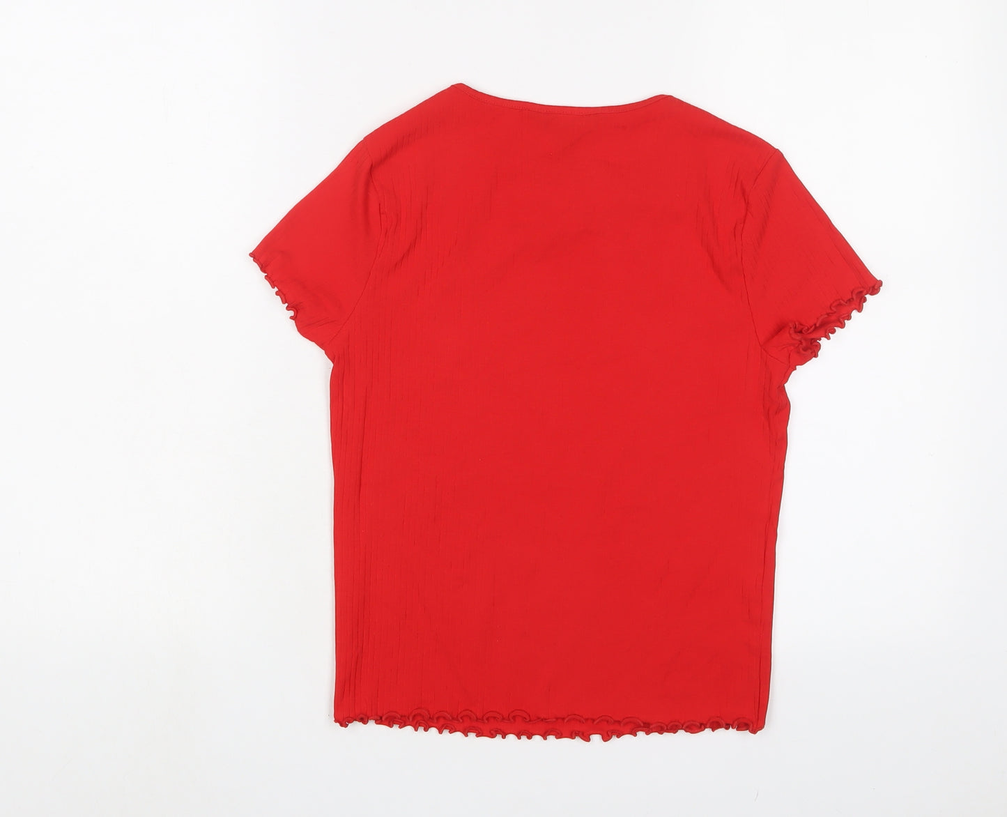 New Look Womens Red Cotton Basic T-Shirt Size 12 Crew Neck - Lettuce Edging