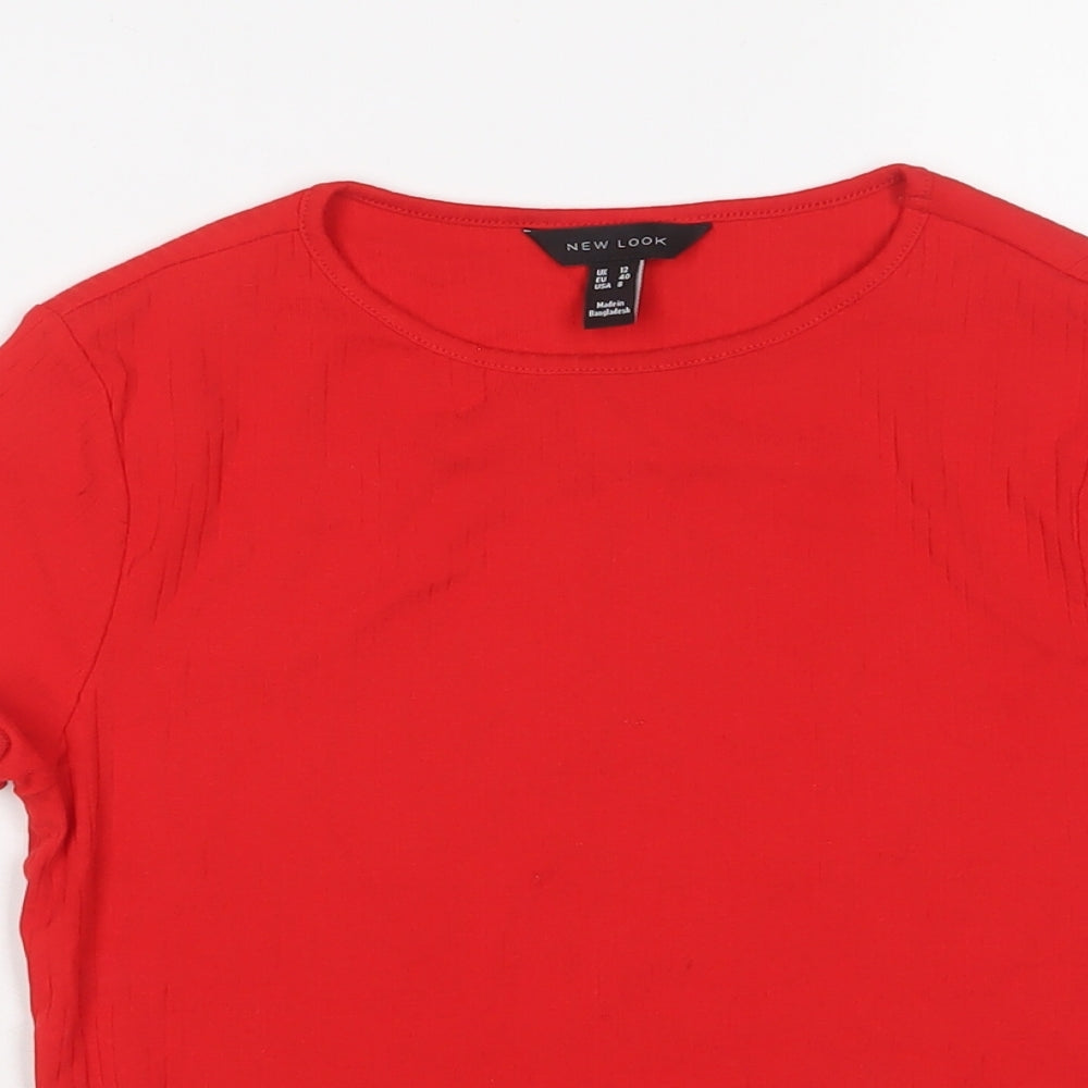 New Look Womens Red Cotton Basic T-Shirt Size 12 Crew Neck - Lettuce Edging