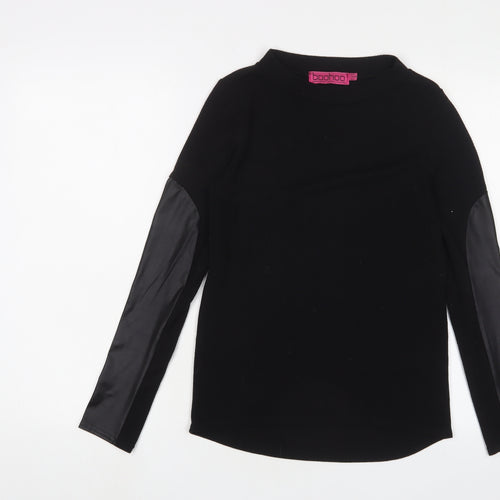 Boohoo Womens Black Polyester Basic T-Shirt Size 8 Crew Neck