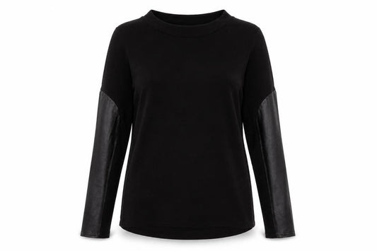 Front view of Boohoo women’s black polyester basic t-shirt, size UK 8, crew neck