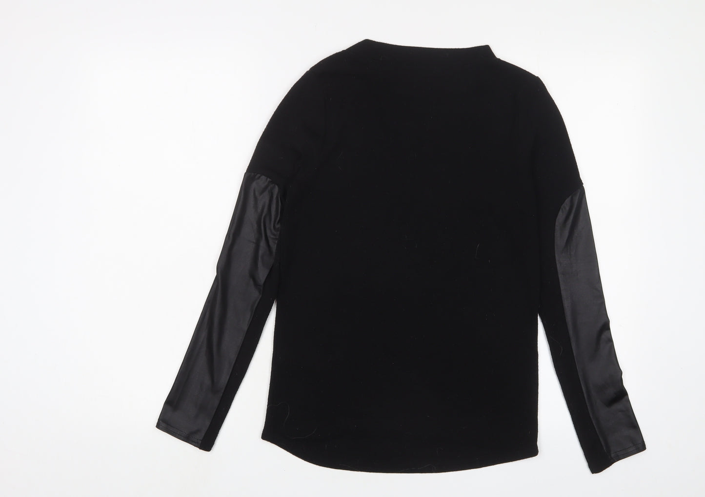 Boohoo Womens Black Polyester Basic T-Shirt Size 8 Crew Neck