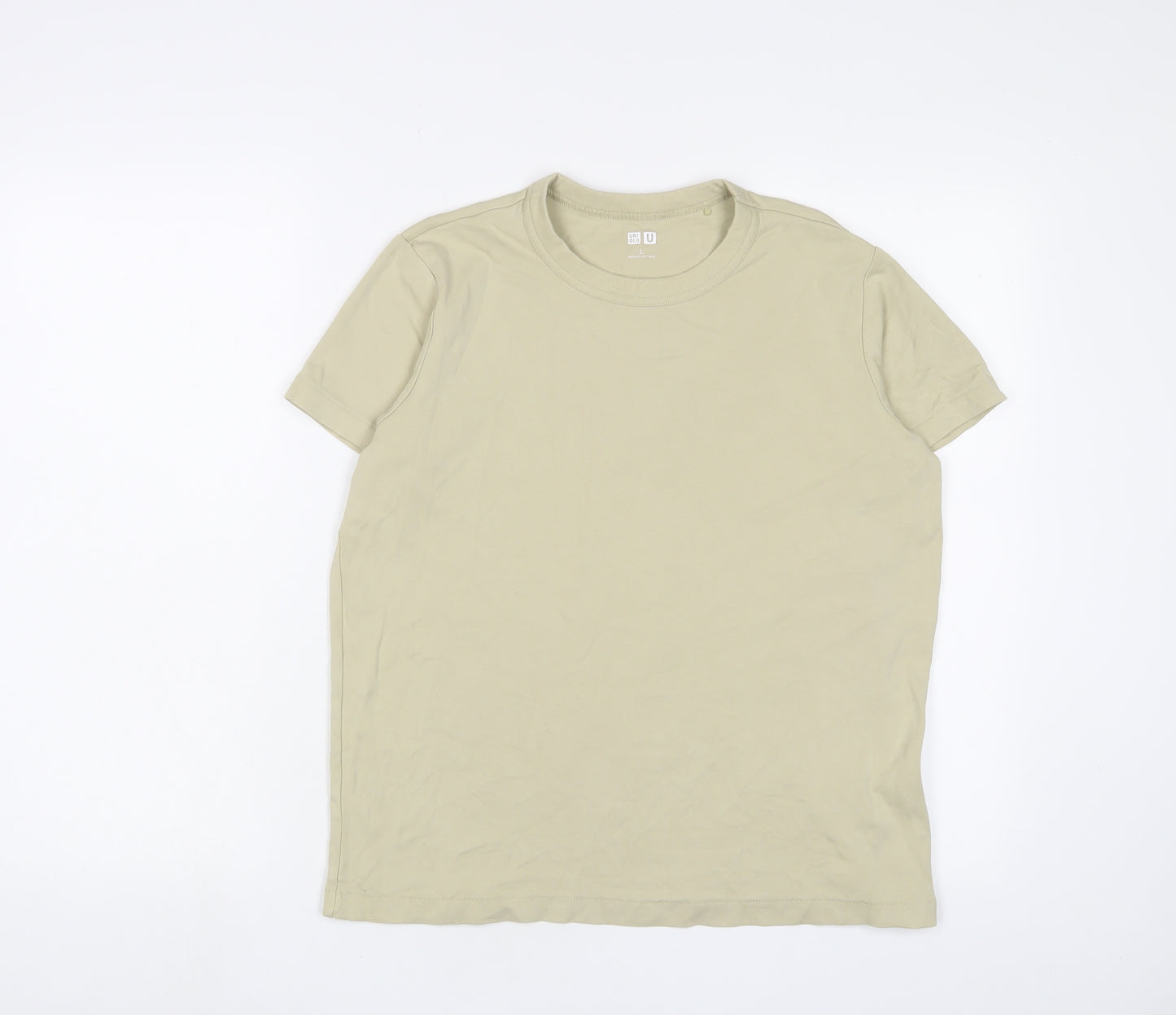 Uniqlo Womens Beige Cotton Basic T-Shirt Size L Crew Neck