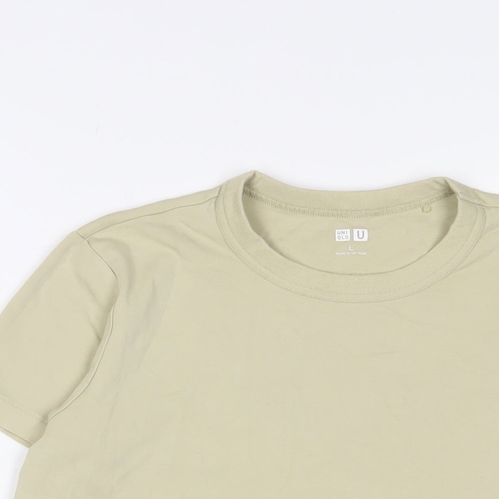 Uniqlo Womens Beige Cotton Basic T-Shirt Size L Crew Neck