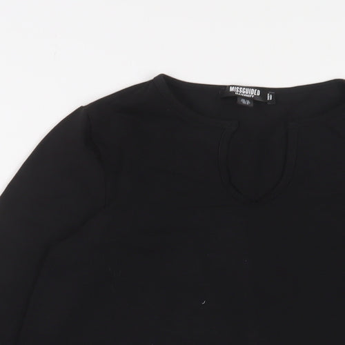 Missguided Womens Black Cotton Basic T-Shirt Size 10 V-Neck