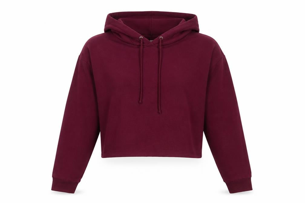 Front view of H&M women’s red cotton pullover hoodie, size M, pullover
