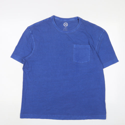 Marks and Spencer Mens Blue Cotton T-Shirt Size L Crew Neck