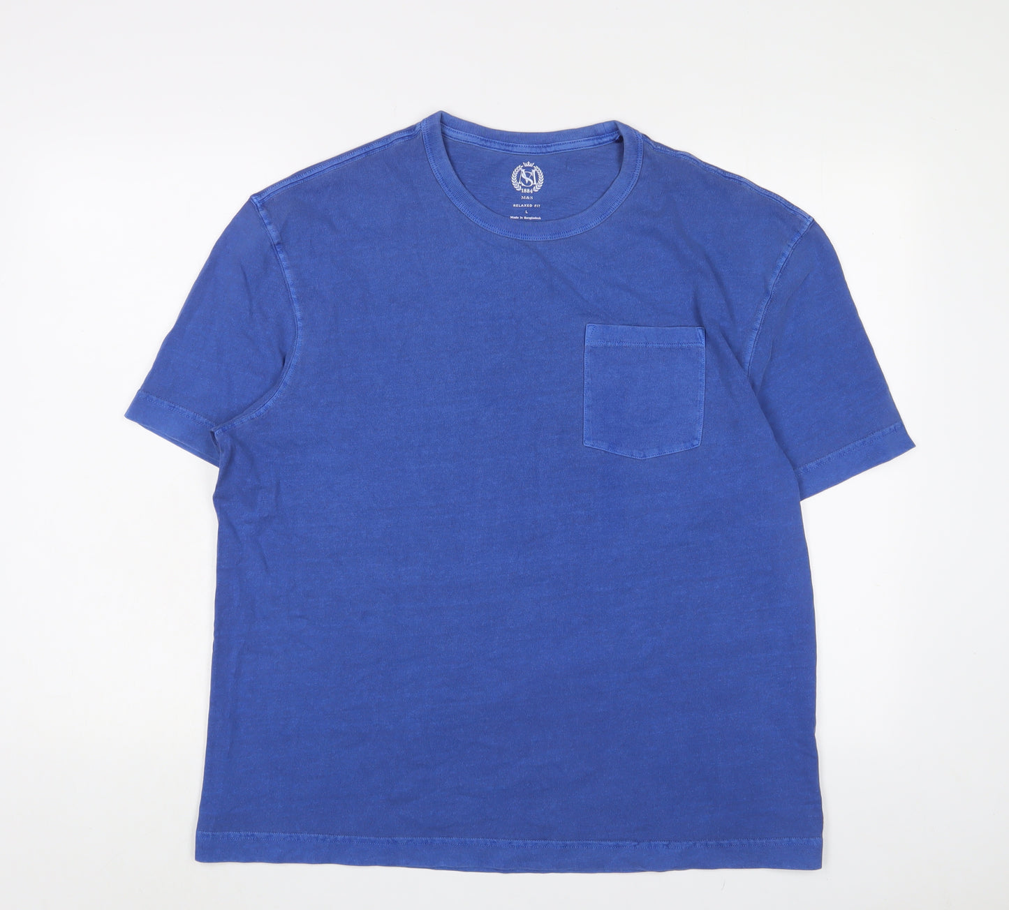 Marks and Spencer Mens Blue Cotton T-Shirt Size L Crew Neck