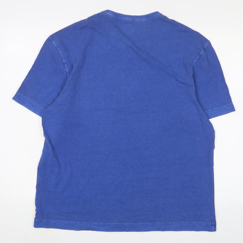 Marks and Spencer Mens Blue Cotton T-Shirt Size L Crew Neck