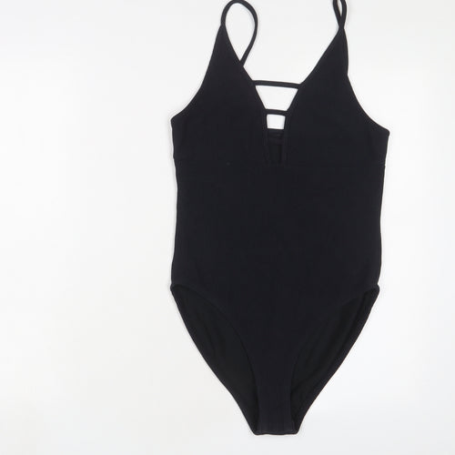 Topshop Womens Black Cotton Bodysuit One-Piece Size 12 Snap