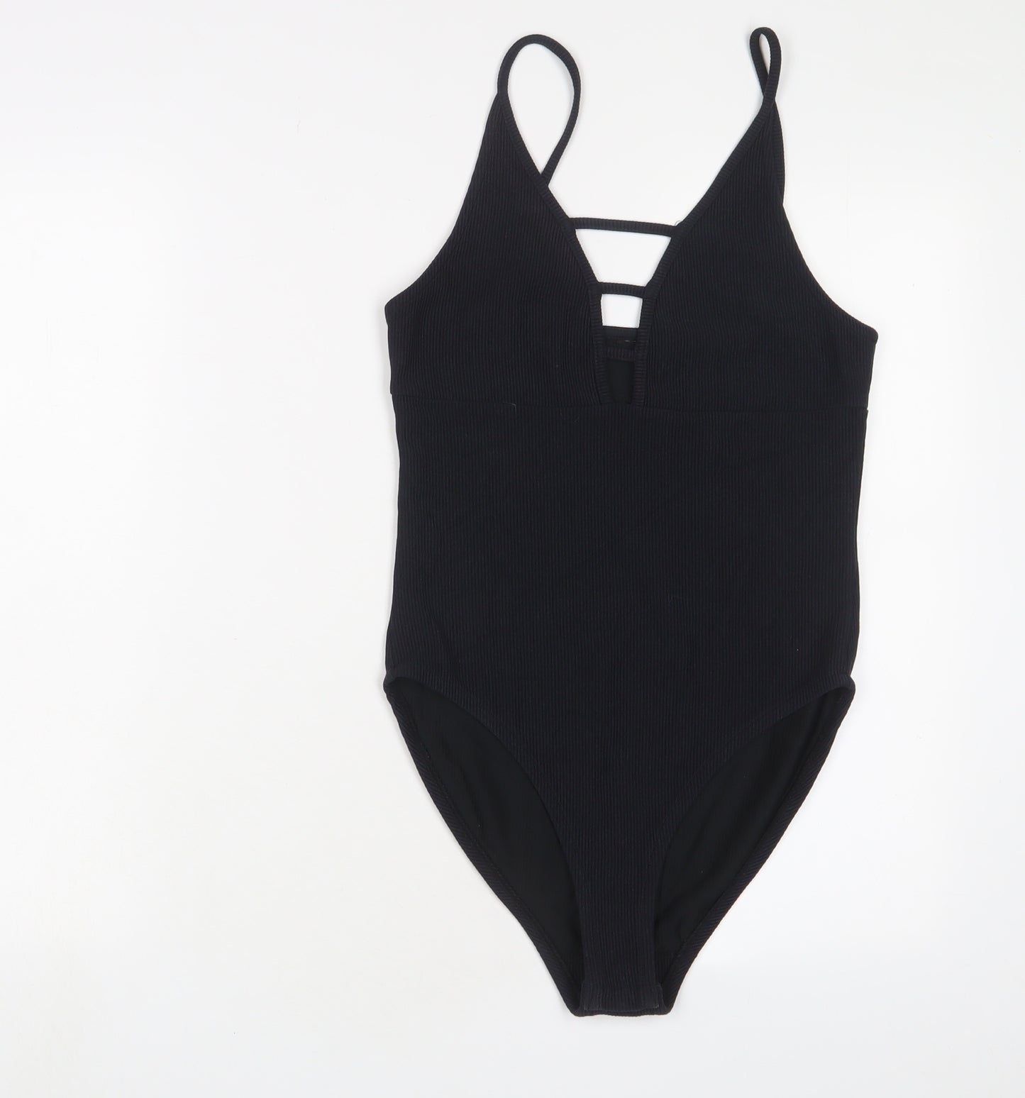 Topshop Womens Black Cotton Bodysuit One-Piece Size 12 Snap