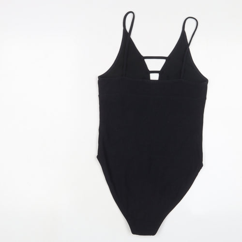 Topshop Womens Black Cotton Bodysuit One-Piece Size 12 Snap