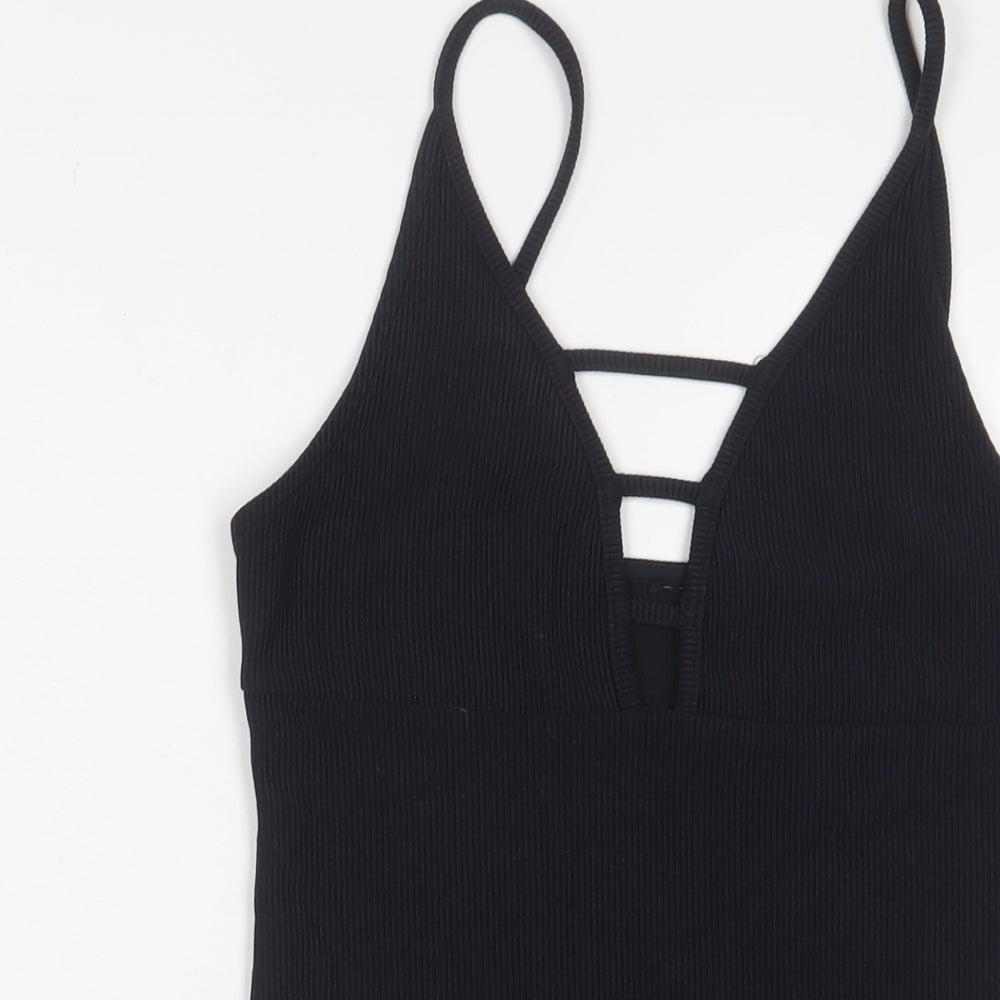 Topshop Womens Black Cotton Bodysuit One-Piece Size 12 Snap