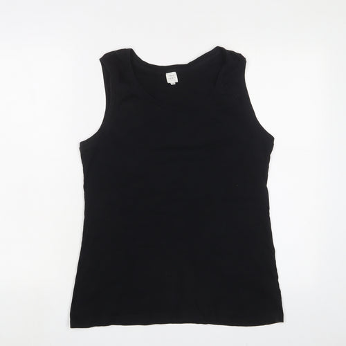 John Lewis Womens Black Cotton Basic Tank Size 16 Scoop Neck