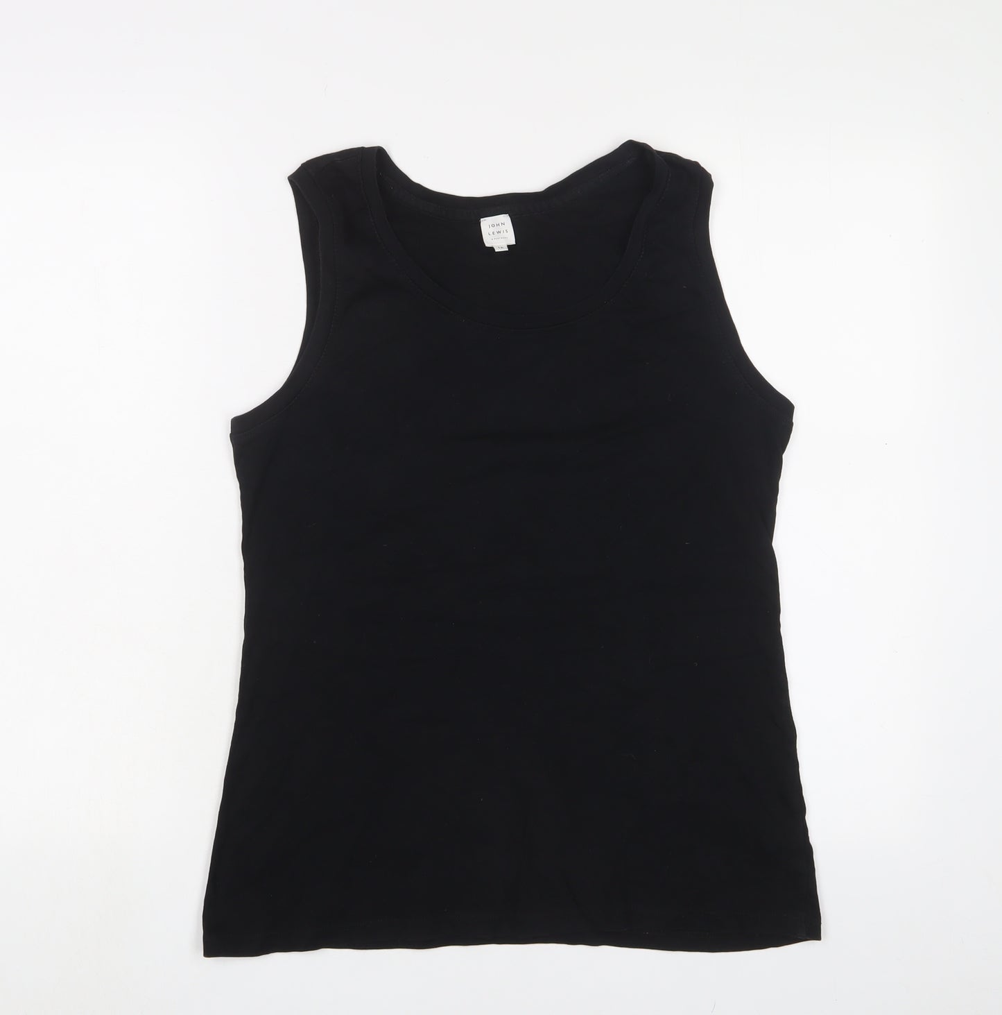 John Lewis Womens Black Cotton Basic Tank Size 16 Scoop Neck