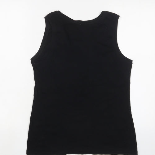 John Lewis Womens Black Cotton Basic Tank Size 16 Scoop Neck