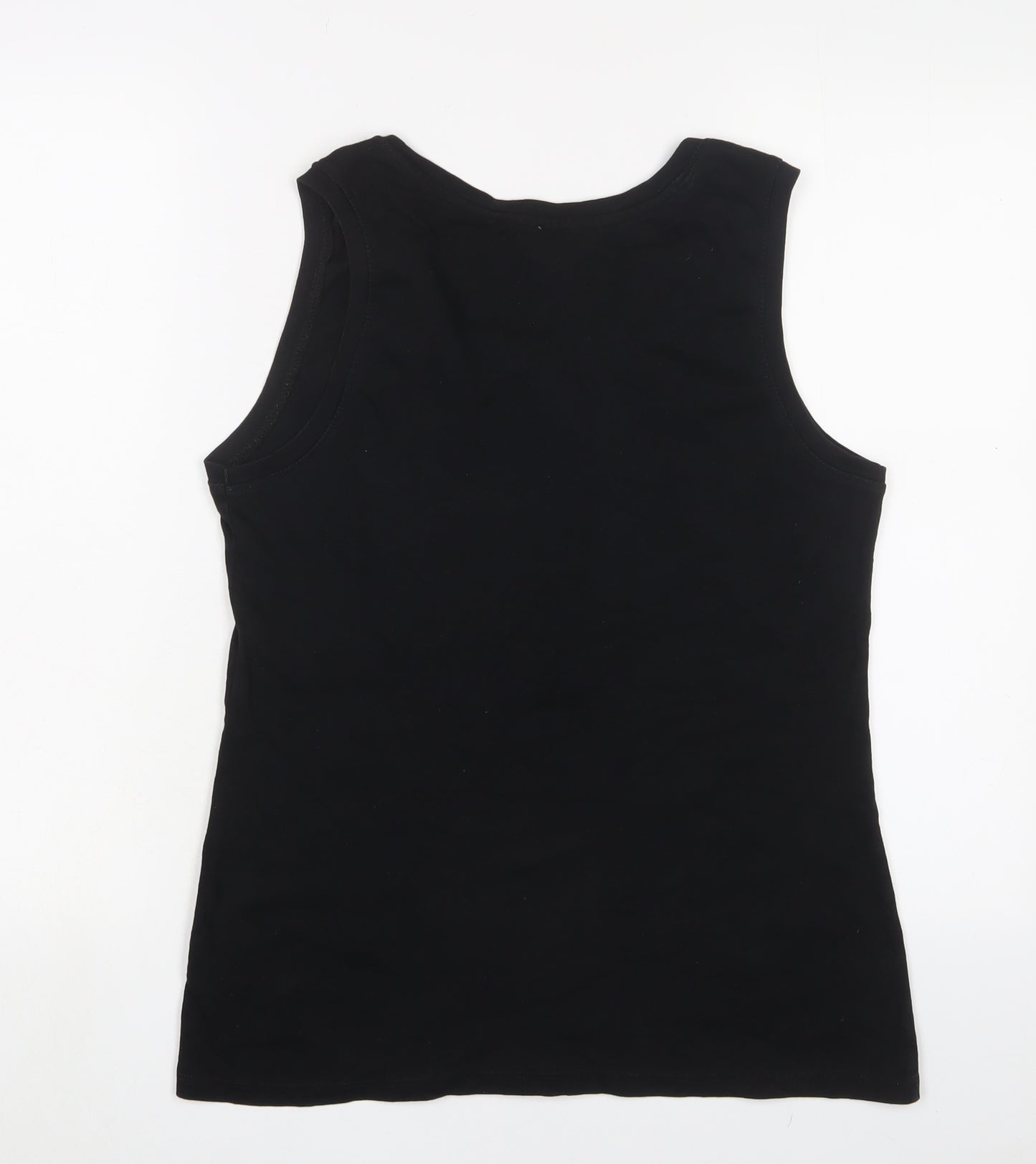 John Lewis Womens Black Cotton Basic Tank Size 16 Scoop Neck