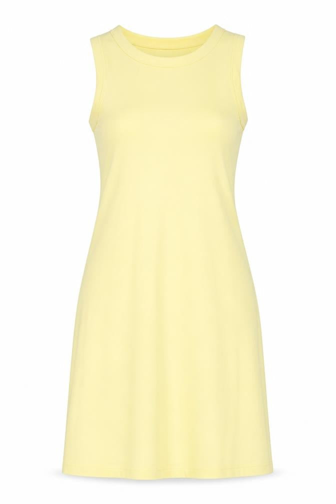 Front view of River Island women’s yellow cotton bodycon, size UK 8, crew neck pullover